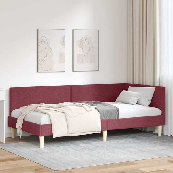 vidaXL Κρεβάτι Γωνίας Άλλο Μπορντό 90 x 190 cm Ύφασμα και Έργο ξύλου