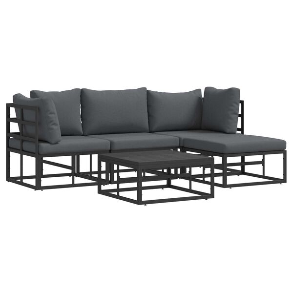 vidaXL Σετ Καναπέ Κήπου 5 pcs Μαύρο 213 x 141.5 x 71 εκ Αλουμίνιο