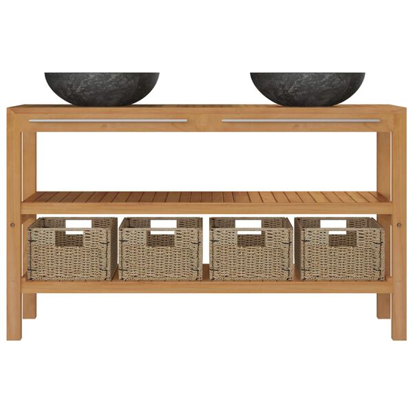 vidaXL Έπιπλο Μπάνιου / Μασίφ Ξύλο Teak με Νιπτήρες από Μαύρο Μάρμαρο