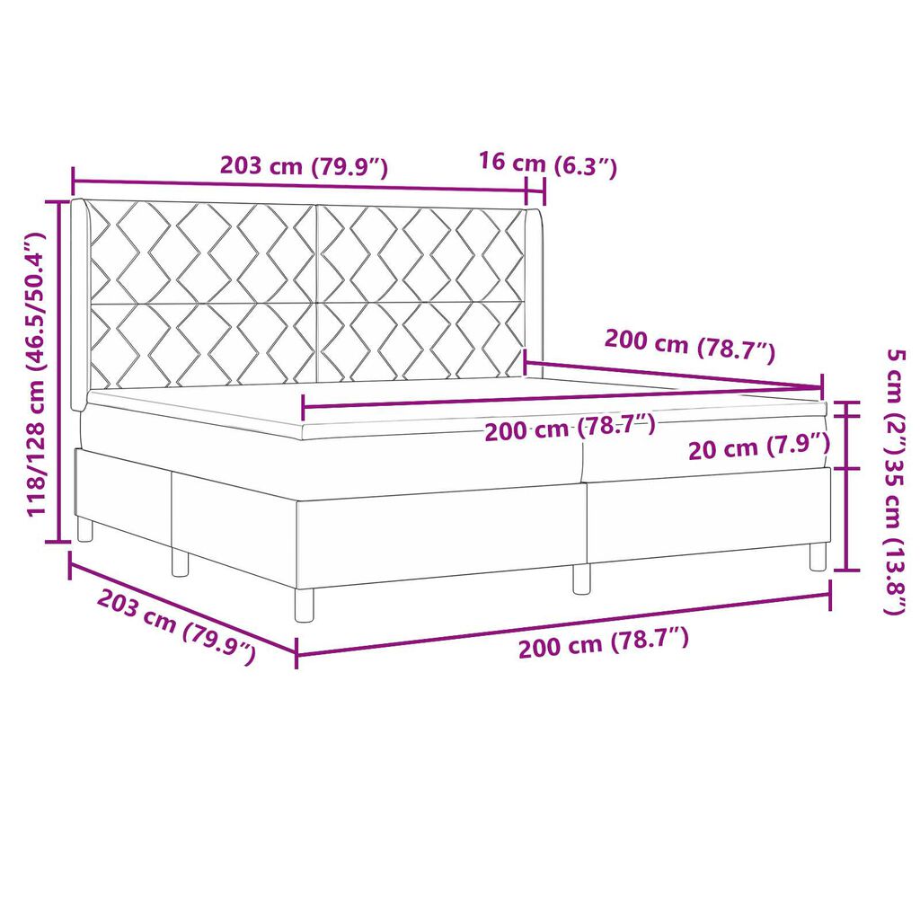 vidaXL Κρεβάτι Box Spring LED με Στρώμα Σκούρο γκρι 200 x 200 cm