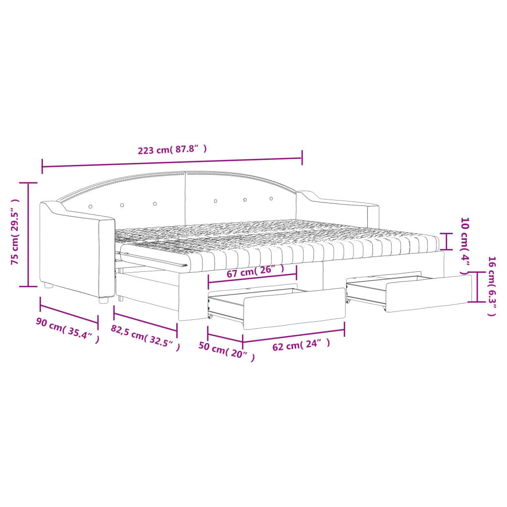 vidaXL Καναπές Κρεβάτι Συρόμενος Taupe 80x200 εκ. Υφασμάτινος Συρτάρια