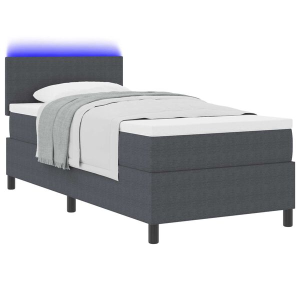 vidaXL Κρεβάτι Box Spring με Στρώμα & LED Σκούρο Γκρι 90x200 εκ Ύφασμα Κορντούρα