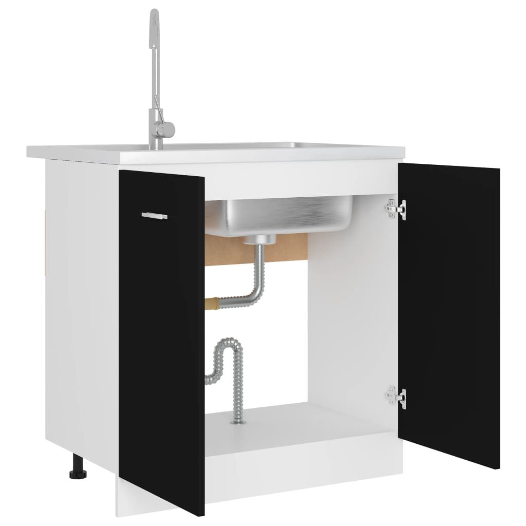 vidaXL Ντουλάπι Νεροχύτη Lyon Μαύρο 80x46x81,5 εκ. Επεξ. Ξύλο
