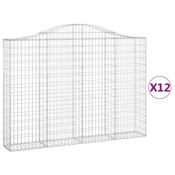vidaXL Συρματοκιβώτια Τοξωτά 12 τεμ. 200x30x140/160 εκ. Γαλβαν. Ατσάλι