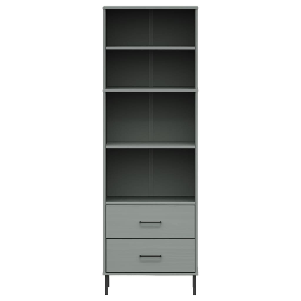 vidaXL Βιβλιοθήκη OSLO με 2 Συρτάρια Γκρι 60x35x180 εκ. Μασίφ Ξύλο