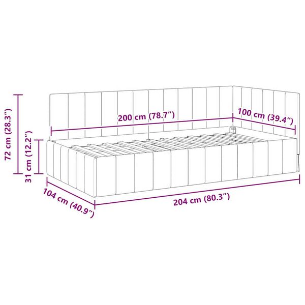 vidaXL Κρεβάτι Γωνίας με κεφαλάρι Μαύρο 100 x 200 cm Βελούδο