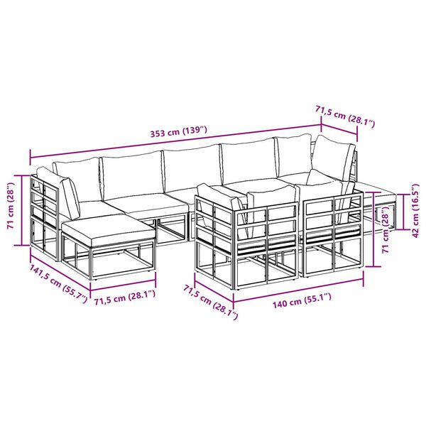 vidaXL Σετ Καναπέ Κήπου 9 pcs Μαύρο 353 x 141.5 x 71 εκ Αλουμίνιο