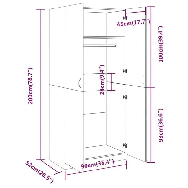 vidaXL Ντουλάπα Καπνιστή Δρυς 90 x 52 x 200 εκ. από Επεξεργασμένο Ξύλο