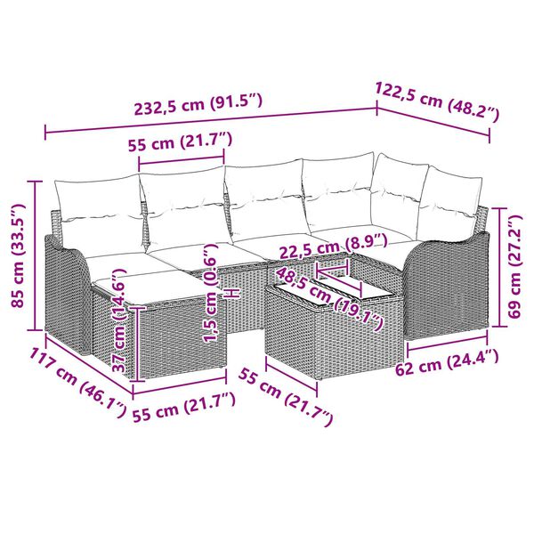 vidaXL Σετ Καναπέ Κήπου με μαξιλάρι 7 pcs Γκρι Πολυ ράταν