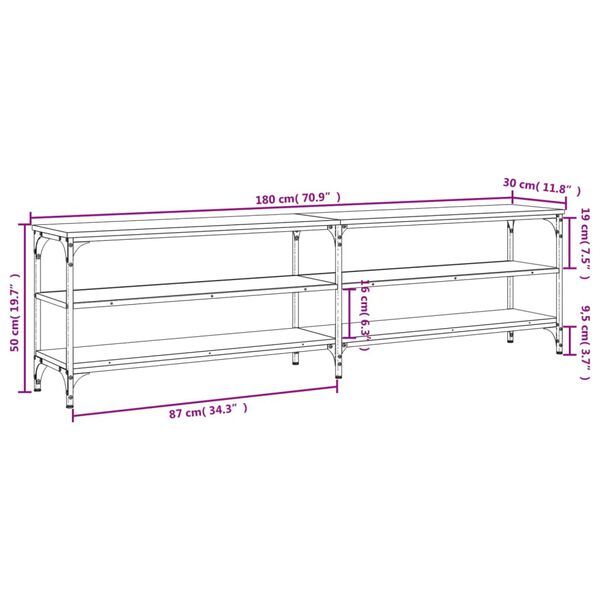 vidaXL Έπιπλο Τηλεόρασης Καπνιστή Δρυς 180x30x50 εκ Επεξ. Ξύλο/Μέταλλο