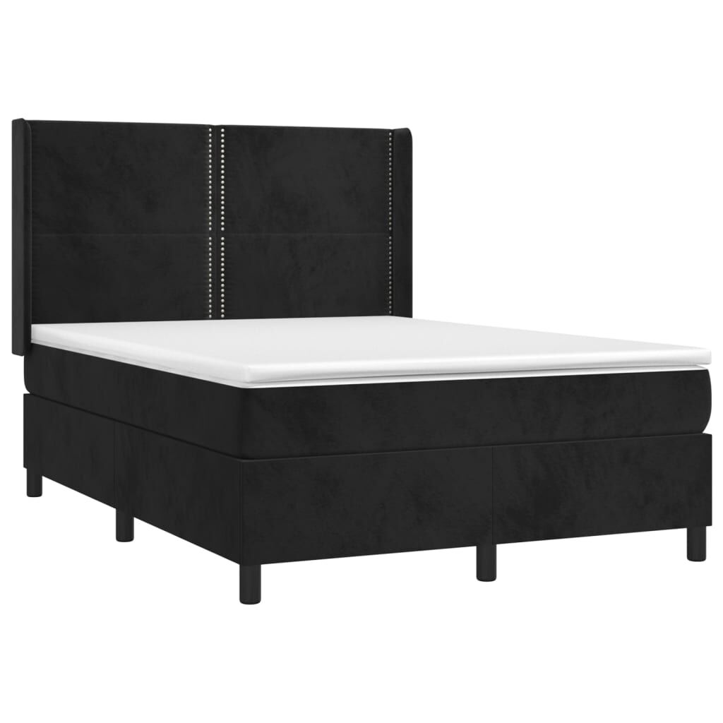 vidaXL Κρεβάτι Boxspring με Στρώμα & LED Μαύρο 140x190 εκ. Βελούδινο