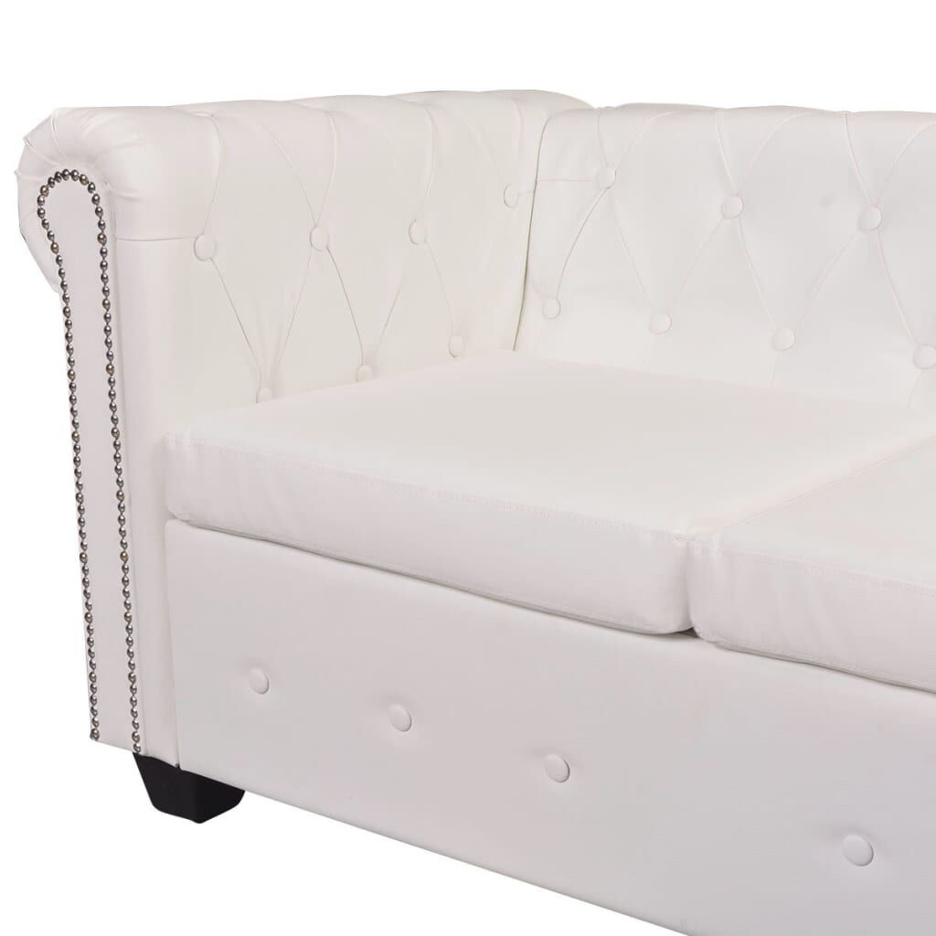 vidaXL Καναπές Γωνιακός Εξαθέσιος Chesterfield Λευκός Συνθετικό Δέρμα