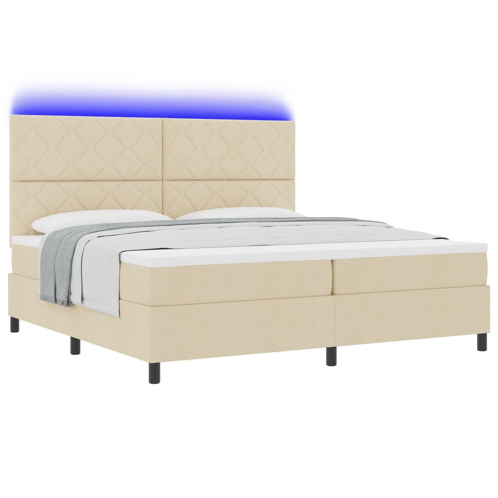 vidaXL Κρεβάτι με Σπαστό Στρώμα & LED Κρέμα 200x200 εκ. Ύφασμα