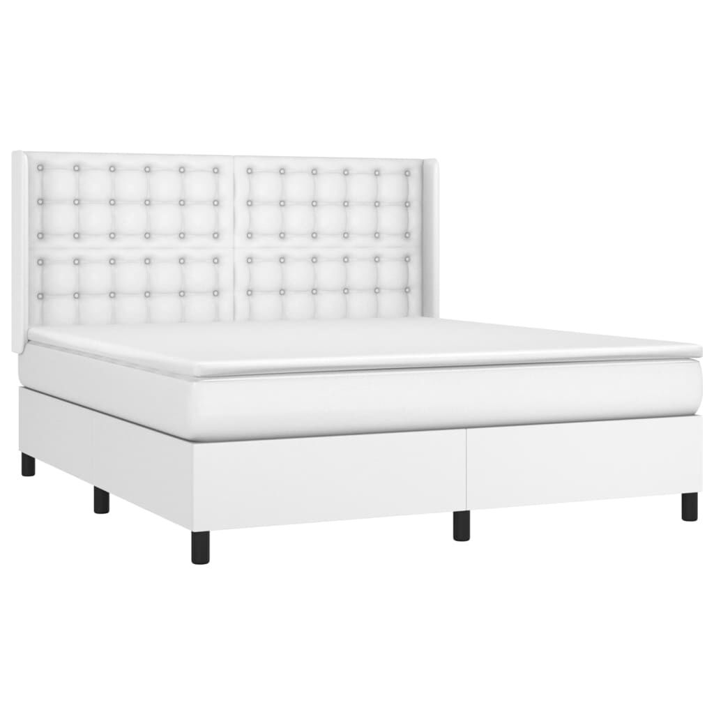 vidaXL Κρεβάτι Boxspring με Στρώμα & LED Λευκό 180x200 εκ. Συνθ. Δέρμα