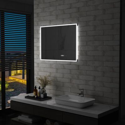 vidaXL Καθρέφτης Μπάνιου με LED/Αισθητήρα Αφής και Οθόνη Ώρας 80x60εκ.