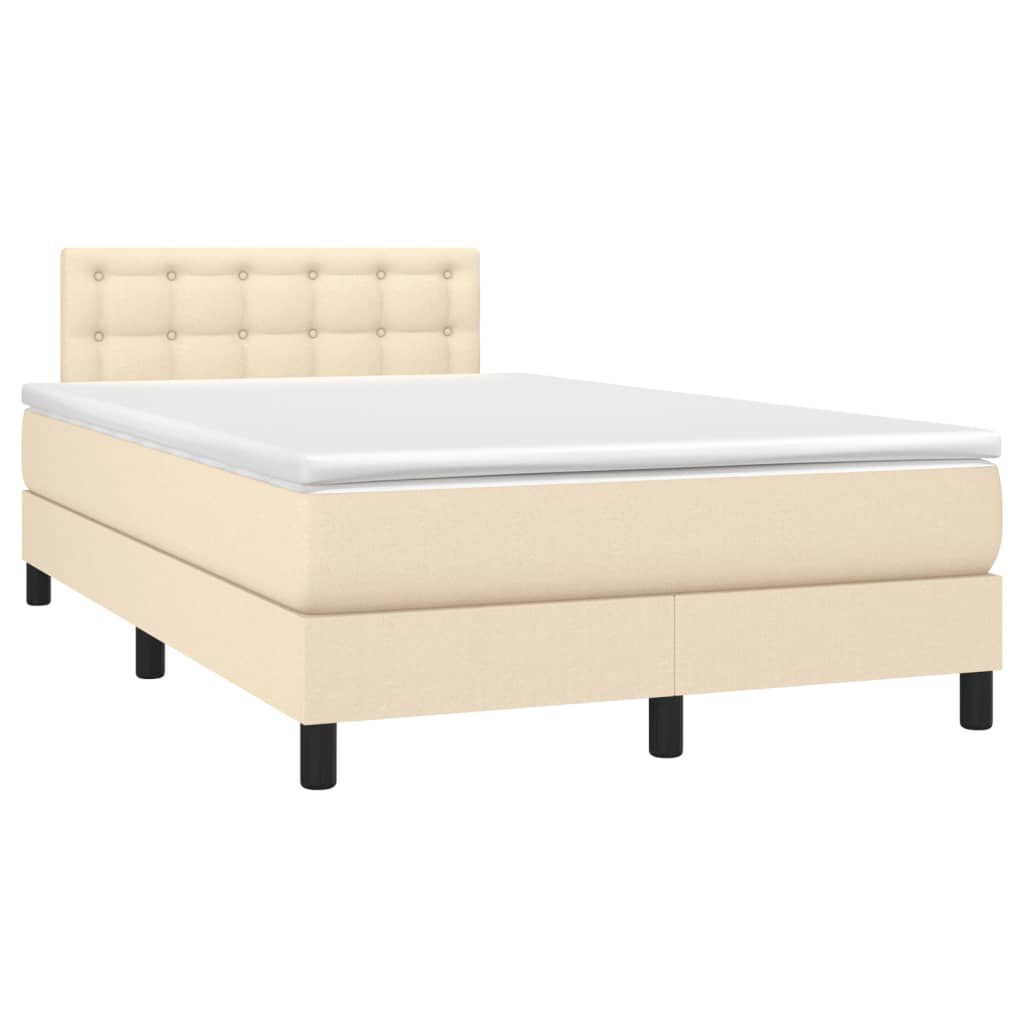 vidaXL Κρεβάτι Boxspring με Στρώμα & LED Κρεμ 120x200 εκ. Υφασμάτινο