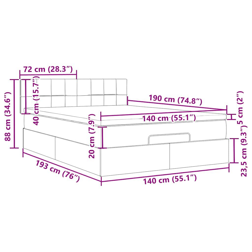 vidaXL Οθωμανικό κρεβάτι με στρώμα σκούρο καφέ 140x190cm ύφασμα