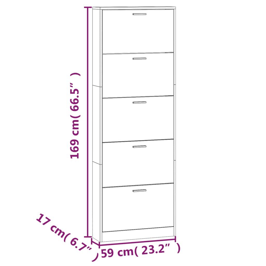 vidaXL Παπουτσοθήκη Γκρι Σκυροδέματος 59x17x169 εκ. Επεξεργασμένο Ξύλο