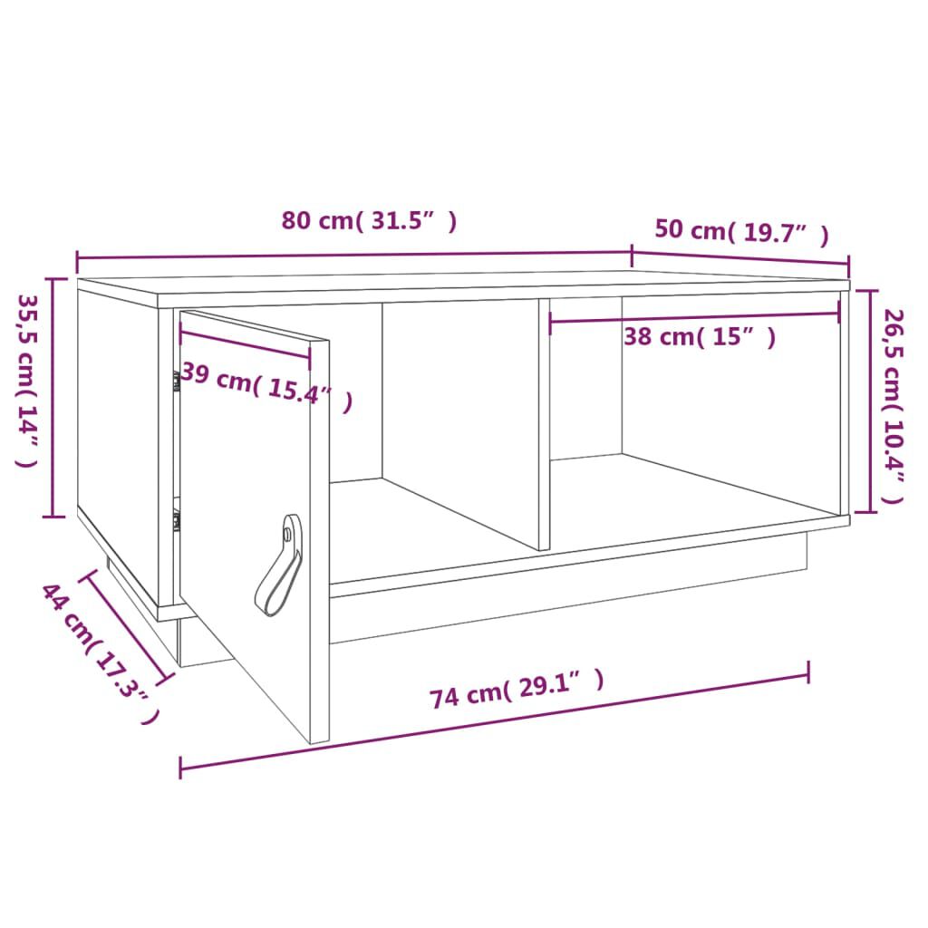 vidaXL Τραπεζάκι Σαλονιού Μαύρο 80x50x35,5 εκ. από Μασίφ Ξύλο Πεύκου