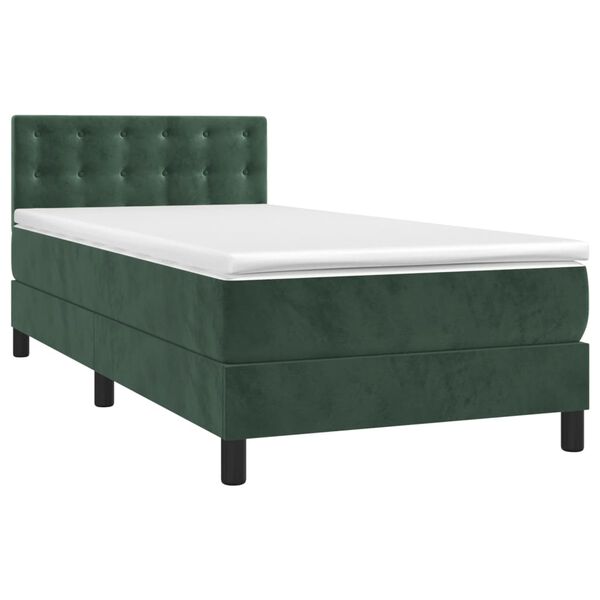vidaXL Κρεβάτι Boxspring με Στρώμα & LED Σκ. Πράσινο 80x200 εκ Βελούδο