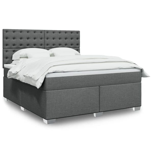 vidaXL Κρεβάτι Boxspring με Στρώμα Σκούρο Γκρι 180x200 εκ Υφασμάτιν
