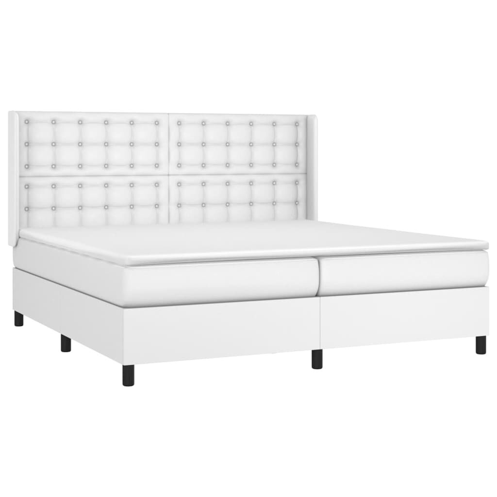 vidaXL Κρεβάτι Boxspring με Στρώμα Λευκό 200x200 εκ. Συνθετικό Δέρμα