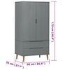 vidaXL Ντουλάπα MOLDE Γκρι 90x55x175 εκ. από Μασίφ Ξύλο Πεύκου