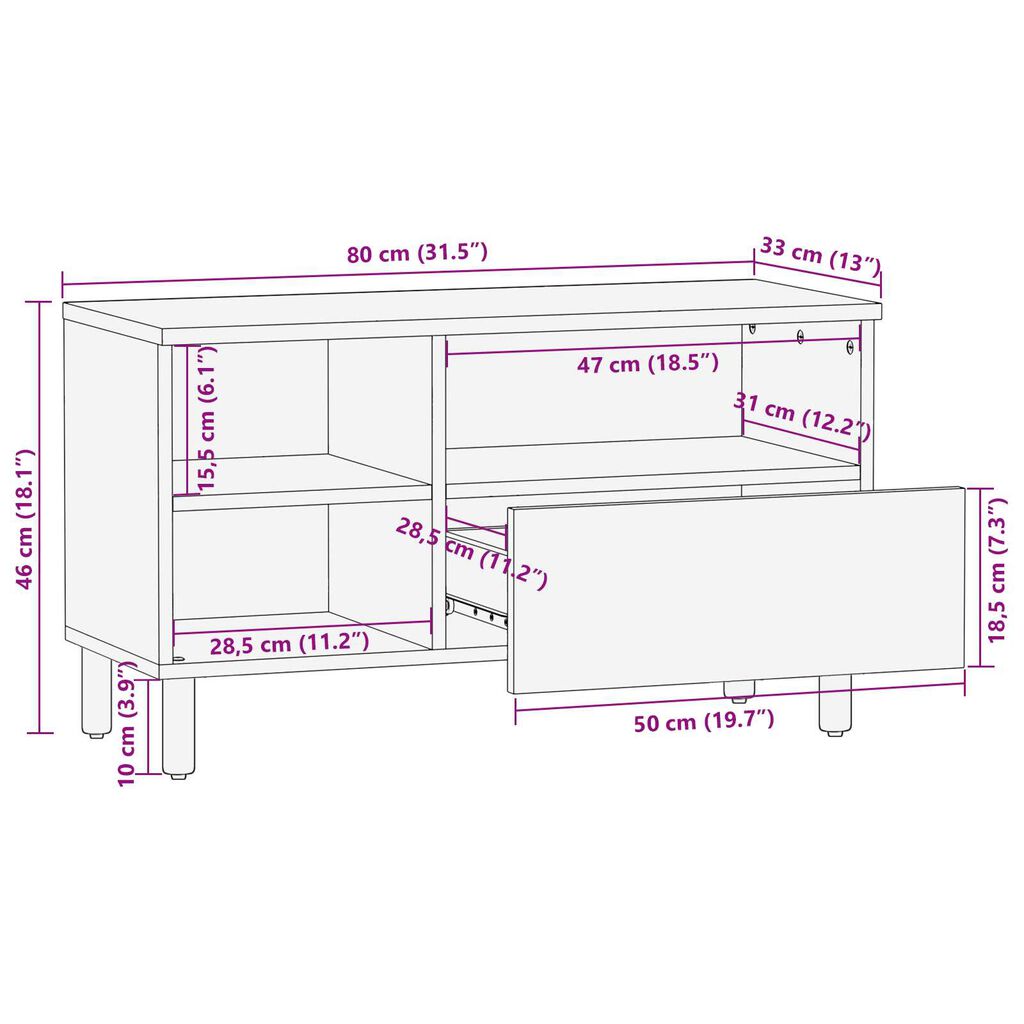 vidaXL Ντουλάπα Τηλεόρασης Καφέ 80 x 33.5 x 46 εκ. Μασίφ ξύλο ακακίας