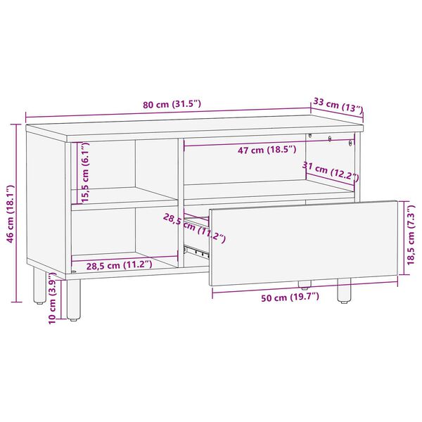 vidaXL Ντουλάπα Τηλεόρασης Καφέ 80 x 33.5 x 46 εκ. Μασίφ ξύλο ακακίας