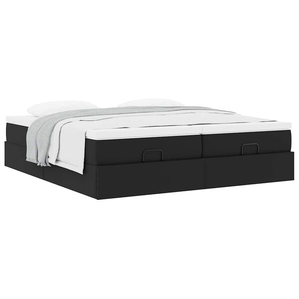 vidaXL Οθωμανικό κρεβάτι με στρώματα Μαύρο 200x200cm Faux Leather