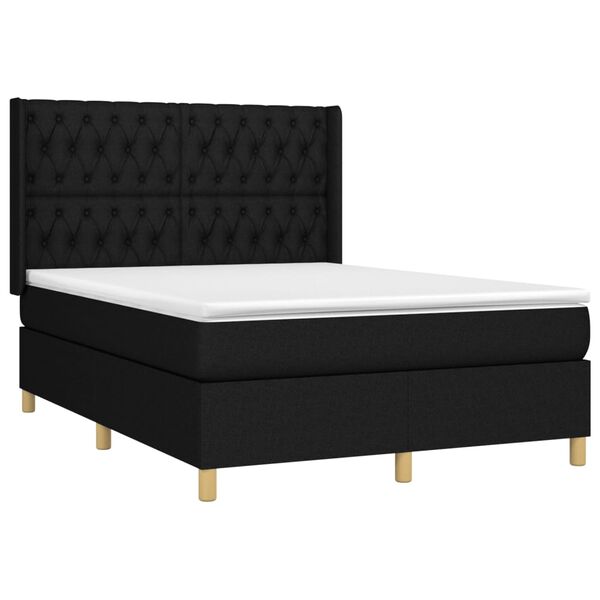 vidaXL Κρεβάτι Boxspring με Στρώμα & LED Μαύρο 140x200 εκ. Υφασμάτινο