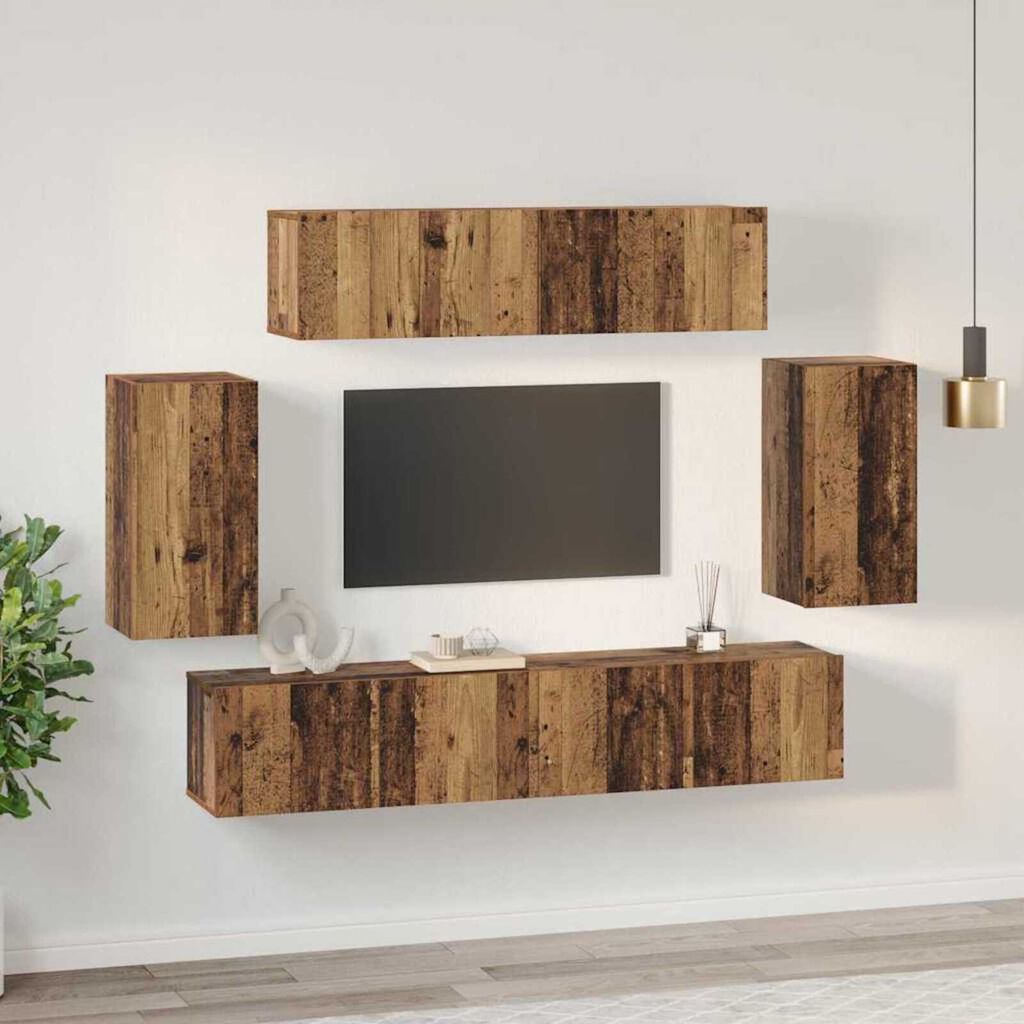 vidaXL Σετ επίπλου τηλεόρασης 6 pcs Παλαιό ξύλο 80 x 30 x 30 εκ