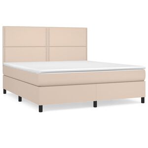 vidaXL Κρεβάτι Boxspring με Στρώμα Καπουτσίνο 180x200 εκ. Συνθ. Δέρμα