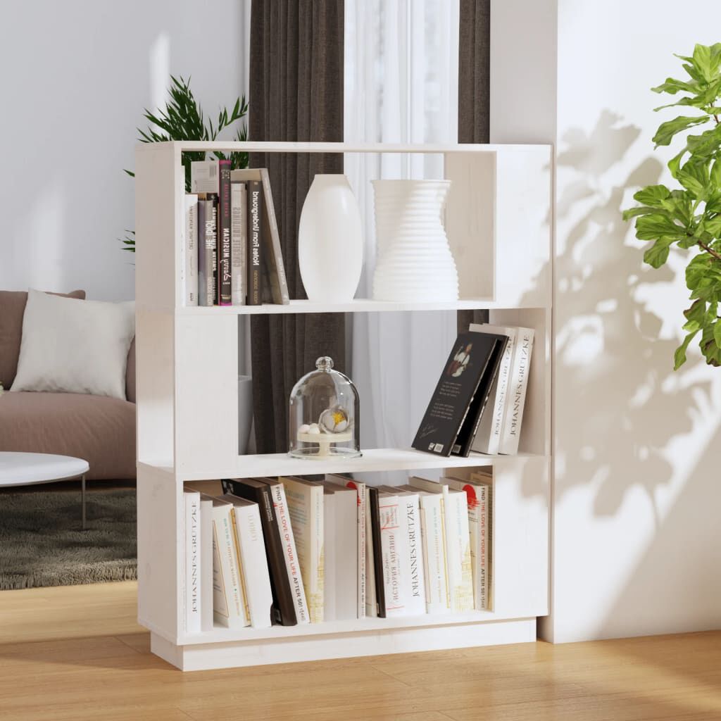 vidaXL Βιβλιοθήκη/Διαχωριστικό Χώρου Λευκό 80x25x101 εκ. Μασίφ Πεύκο