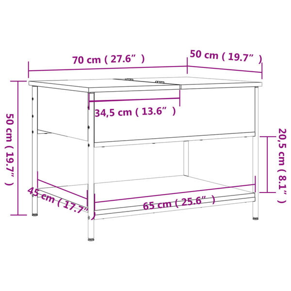vidaXL Τραπεζάκι Σαλονιού Μαύρο 70 x 50 x 50 εκ. Επεξ. Ξύλο/Μέταλλο
