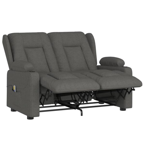 vidaXL Πολυθρόνα Μασάζ Διθέσια Ανακλ. με Ποτηροθήκες Σκ. Γκρι Υφασμάτ.