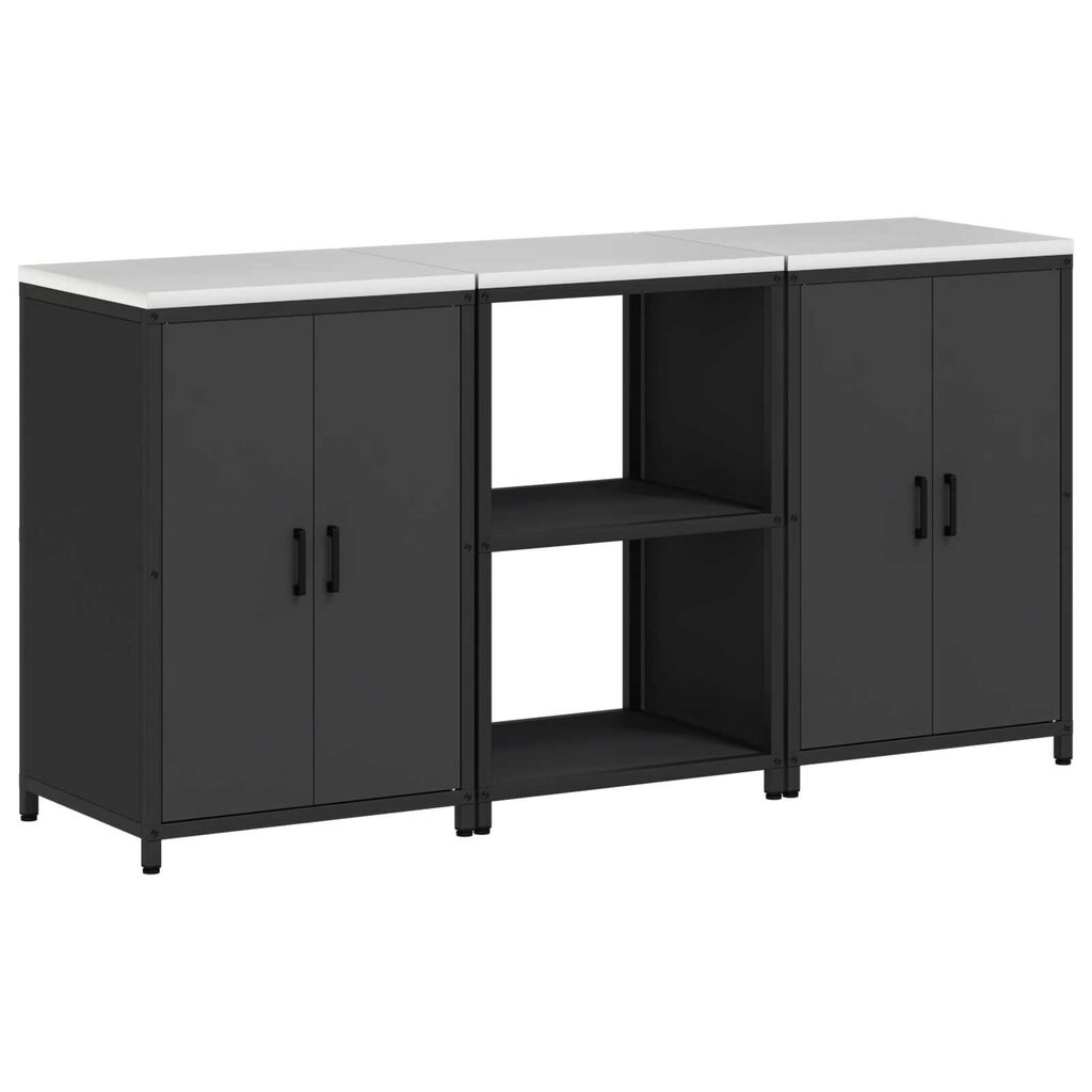 vidaXL Σετ Αποθήκευσης Κουζίνας με ράφι 3 pcs Μαύρο 180 x 50 x 92 εκ.