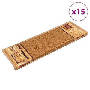 vidaXL Πατάκια Σκάλας Αυτοκόλλητα 15 τεμ. Μπεζ 65x21x4 εκ.