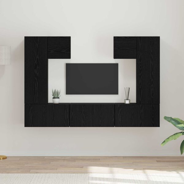 vidaXL Σετ επίπλου τηλεόρασης 7 pcs Μαύρη Δρυς 180 x 30 x 120 εκ.