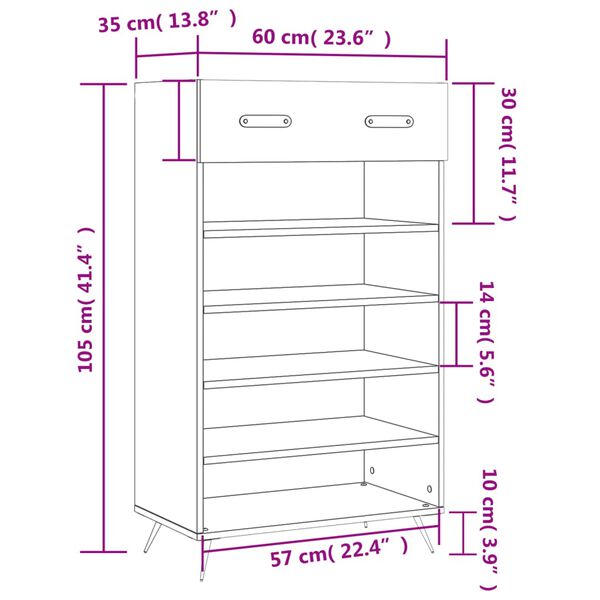 vidaXL Παπουτσοθήκη Γκρι Sonoma 60 x 35 x 105 εκ. από Επεξεργ. Ξύλο
