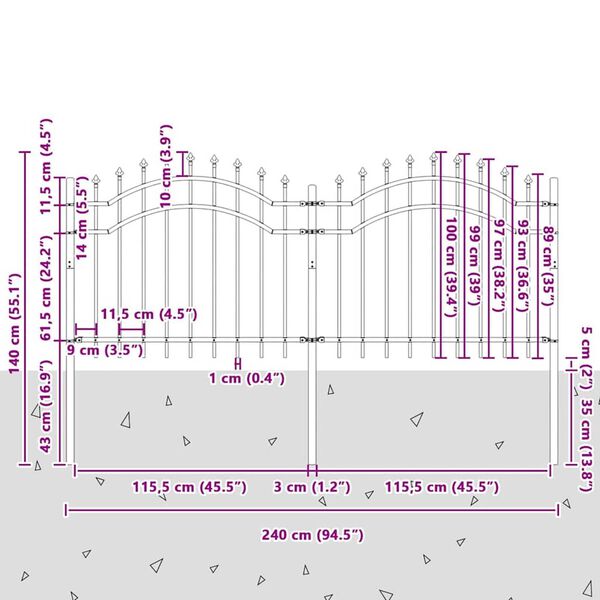 vidaXL Φράχτης Κήπου Γκρι 140 cm Ατσάλι με Επικάλυψη Πούδρας