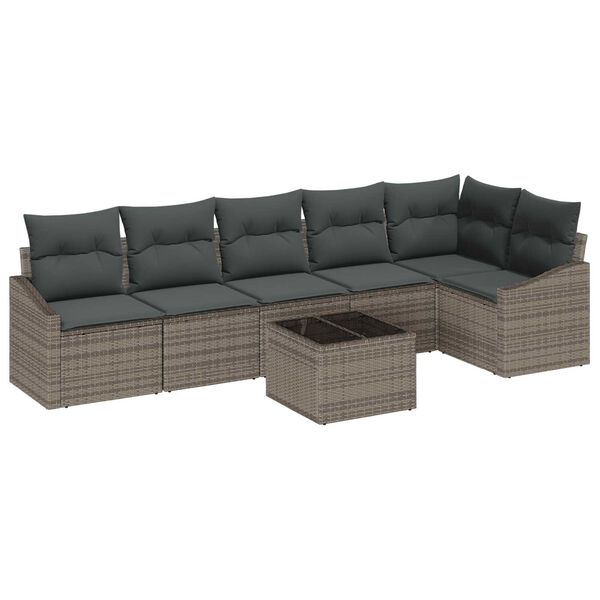 vidaXL Σετ Καναπέ Κήπου 7 pcs Γκρι Πολυ ράταν