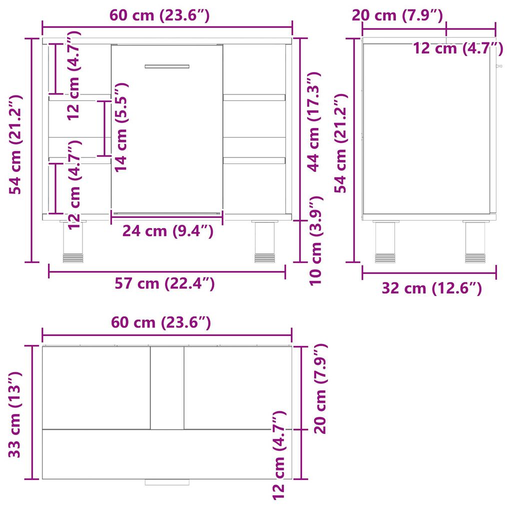 vidaXL Ντουλάπι Μπάνιου Μαύρο Δρυς 60x32x54 εκ. Επεξεργασμένο Ξύλο