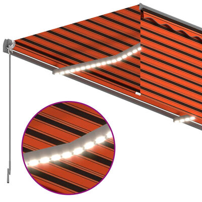 vidaXL Τέντα Συρόμενη Χειροκίνητη Σκίαστρο&LED Πορτοκαλί/Καφέ 3x2,5 μ