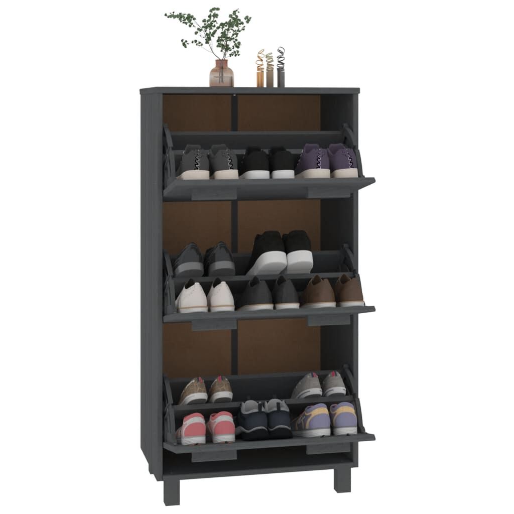vidaXL Παπουτσοθήκη HAMAR Σκ. Γκρι 59,5x35x117 εκ. Μασίφ Ξύλο Πεύκου