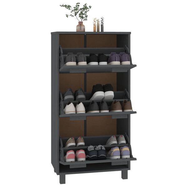 vidaXL Παπουτσοθήκη HAMAR Σκ. Γκρι 59,5x35x117 εκ. Μασίφ Ξύλο Πεύκου