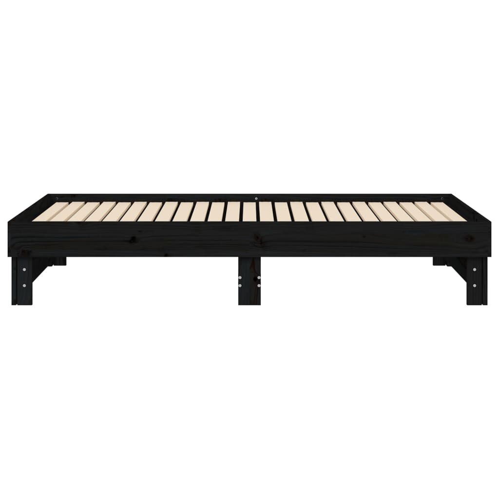 vidaXL Καναπές Κρεβάτι Συρόμενος Μαύρος 2x(75x190) εκ. από Μασίφ Πεύκο