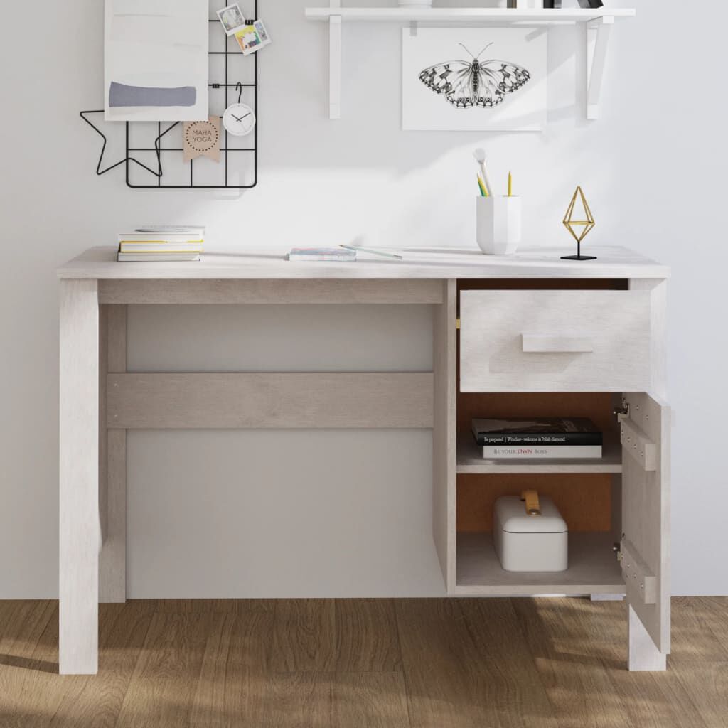 vidaXL Γραφείο HAMAR Λευκό 113 x 50 x 75 εκ. από Μασίφ Ξύλο Πεύκου