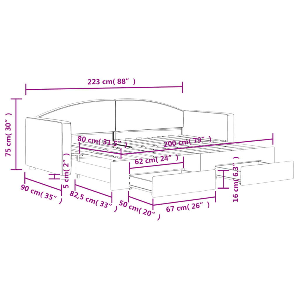 vidaXL Καναπές Κρεβάτι Συρόμενος Κρεμ 80x200 εκ Υφασμάτινος & Συρτάρια