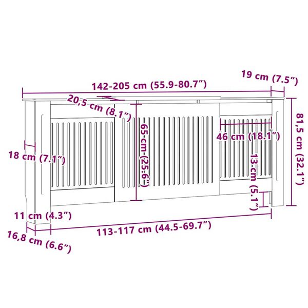 vidaXL Καπάκι Καλοριφέρ 2 pcs Καφέ (142-205) x 20.5 x 81.5 εκ.